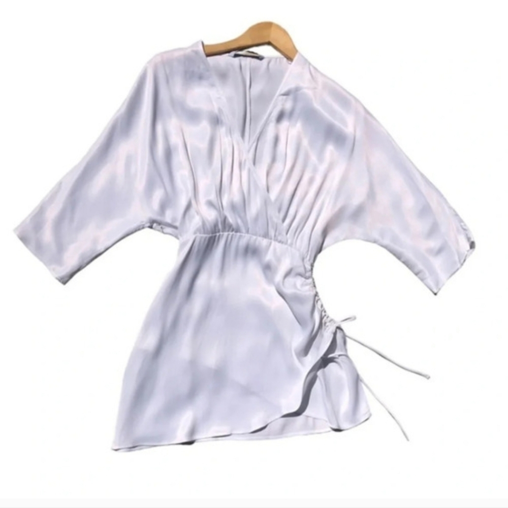 Zara White  Mini V Neck 3/4 Sleeve  Dress Size M